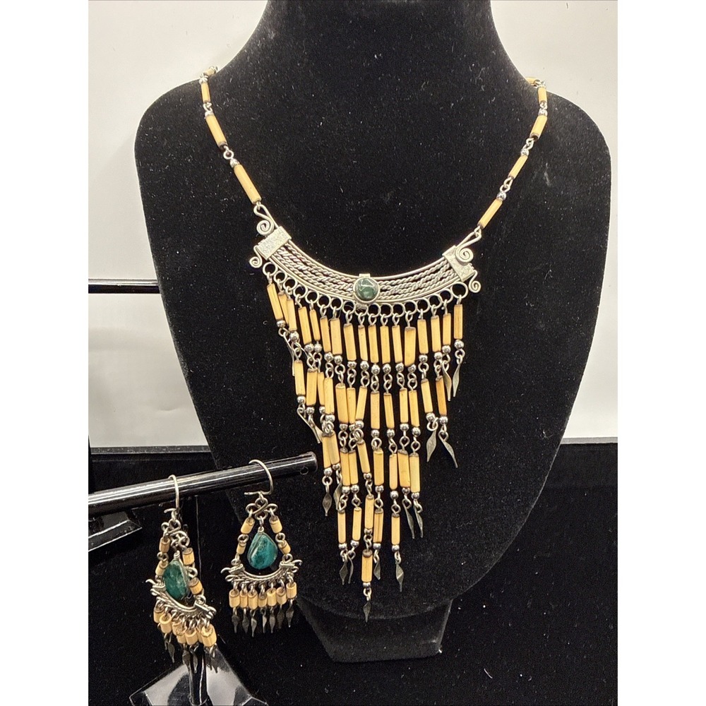 Vintage Peruvian Bamboo Necklace and Earring Set